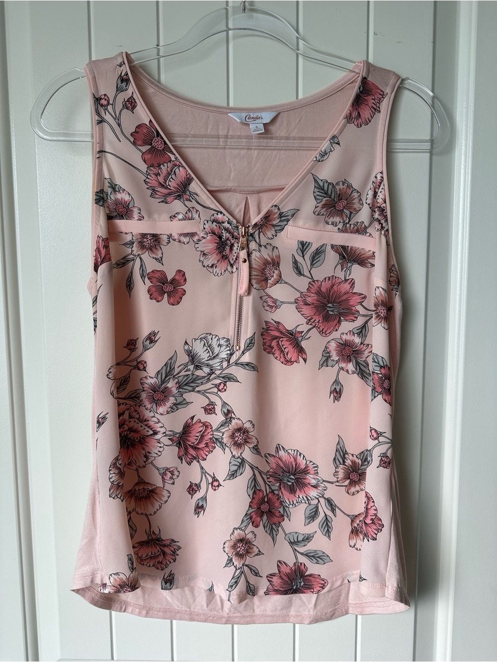 Candie's Blush Pink Floral Zip-Front Sleeveless Camisole